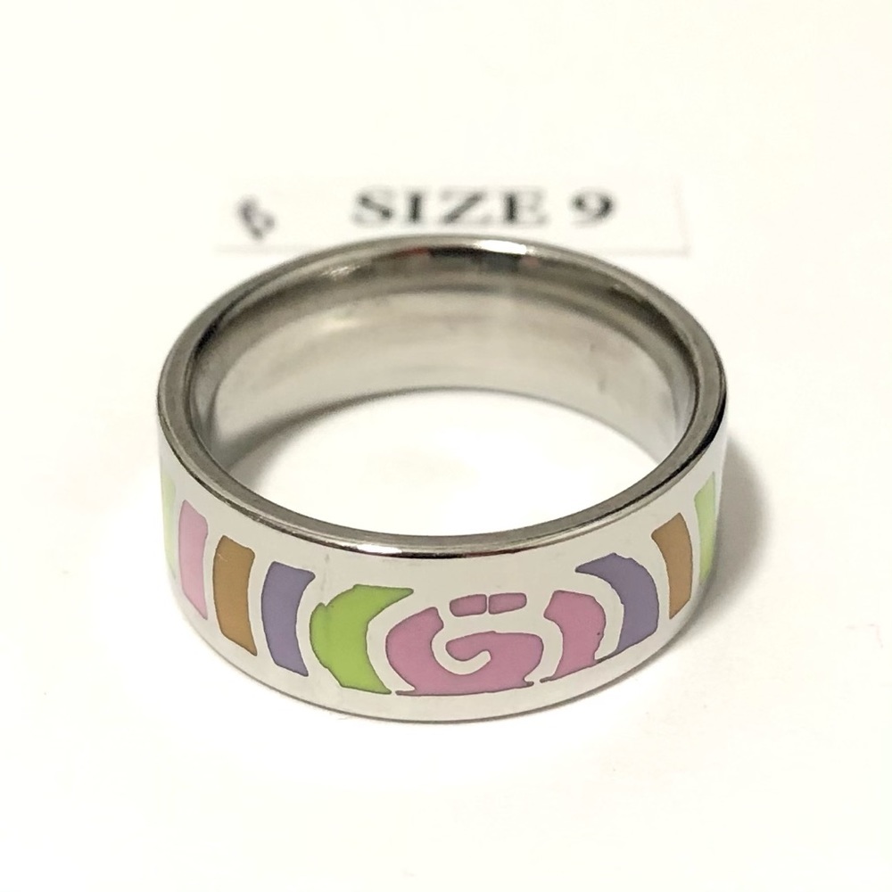Silver Tone Ring Mixed Colors, Size 9